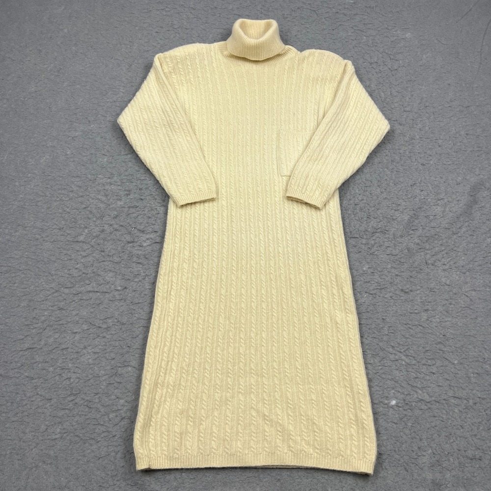 VTG Liz Claiborne Sweater Dress Women's Small Cream Angora Wool Knit Turtleneck
